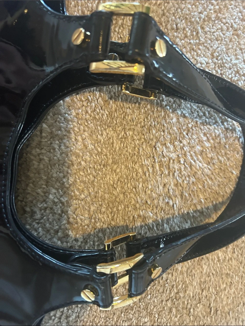 Tory Burch Black Patent Shoulder Tote with Perforated Logo